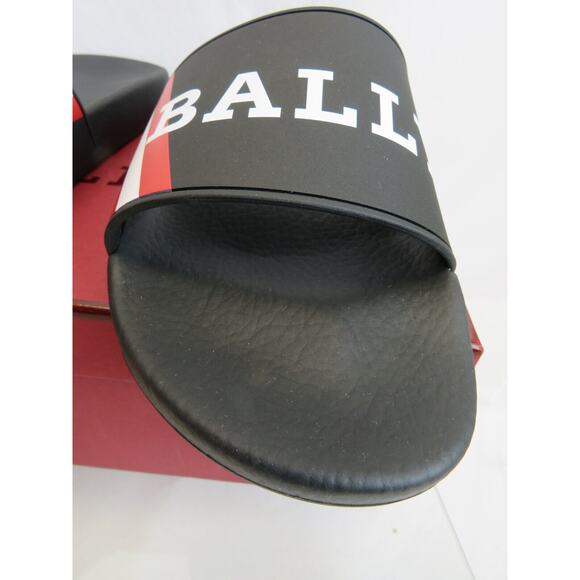 NIB BALLY SIMON BLACK RUBBER RED WHITE WEB LOGO SANDALS POOL SLIDES 10 D ITALY main image 5